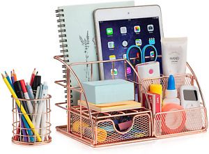 DELAM Rose Gold Desk Organizers and Accessories Set, Cute Home Office Decor Supp