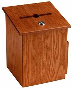 Wood Suggestion Box Ballot Box with Side Pocket Locking Hinged Lid and Pen fo...