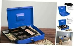 Cash Box – Locking Petty Cash Safe with 12&#034; X 9.5&#034; X 3.5&#034; Blue Removable Tray