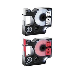 2PK Black on White/Red Label Tape 12mm7m Compatible For DYMO D1 45013 45017