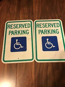 Vintage Handicap Parking Sign Painted Steel Metal Signs Both 12 x 18