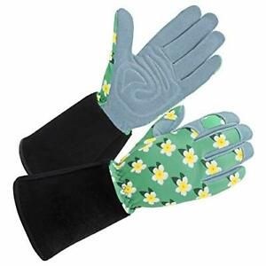 Women&#039;s Gardening Gloves with Deerskin Extended Suede Cuff - Green/Yellow