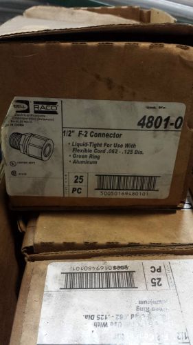 Hubbell RACO 1/2&#034; Aluminum Cord Connector, 4801-0, (25 Pack), New In Box