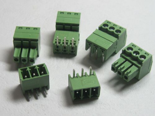 100 x angle 90° 3 pin 3.5mm screw terminal block connector pluggable type green for sale