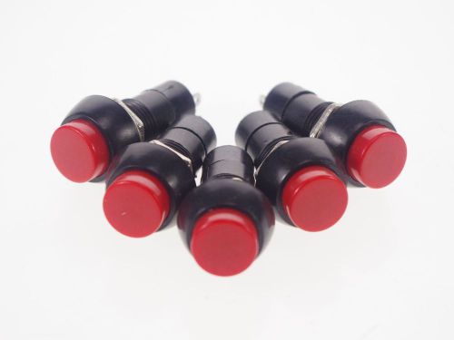 5 x Red OFF-(ON)2 Pin SPST 3A 125VAC Maintained 12mm Hole Push Button Switch