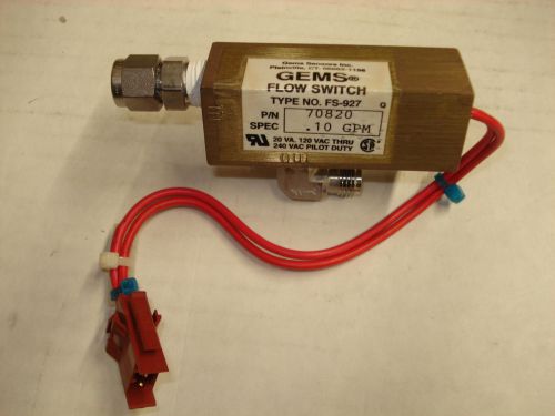 Used gems sensors inc. fs-927 flow switch (p/n 70820) .10 gpm for sale