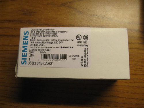 SIEMENS 3SB3 645-0AA31 YELLOW 24V LED PUSHBUTTON, NEW IN BOX, (8 AVAIL) CHEAP!!