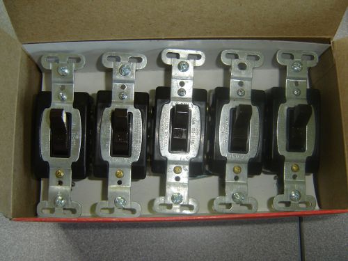 Lot of 5 CS115 Pass &amp; Seymour Brn COMMERCIAL Toggle Switches 1-Pole 120/277 15A