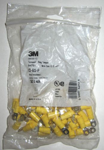 New 3m 94751 vinyl insulated ring terminal 12-10 awg 50 pack yellow stud size #6 for sale