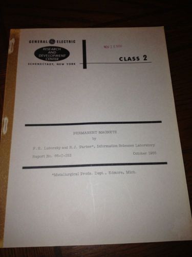 VINTAGE GE RESEARCH REPORT 1966 PERMANENT MAGNETS 168 PAGES
