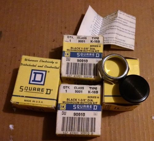 LOT of 4 Square D 9001 K-16B Black Mushroom Button Kit, New Old Stock