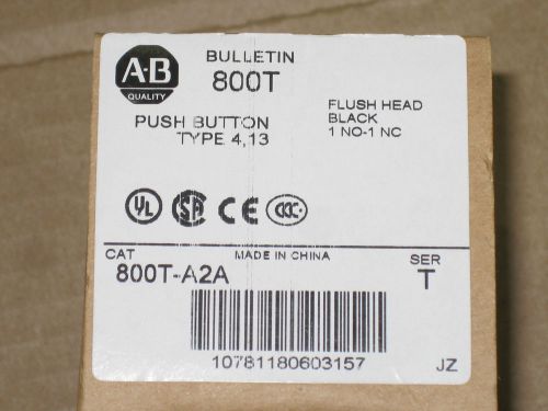 NIB Allen Bradley push button 800T-A2A  flush head black 1 N.O. 1 N.C. contact