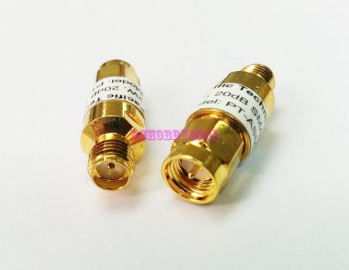2 pcs attenuator 2w 2 watts dc-3 ghz 20db sma rf coaxial power m jack f 50? gold for sale