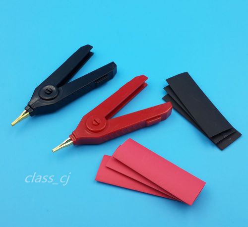 1Pair Red And Black Copper Kelvin Clip Test Tools With Heat Shrink Tubing