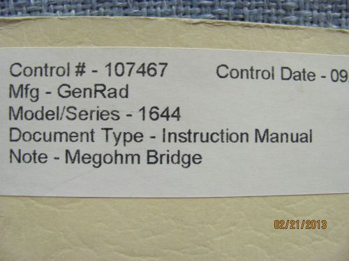 GENERAL RADIO MODEL 1644: Megohm Bridge - Instruction Manual w/schematics