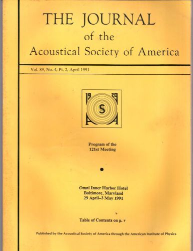 The Journal of Acoustical Society of America Vol.89, No.4, Pt.2, April 1991