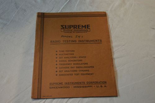 Vintage Rare Supreme Model 547 Factory Manual Tube Tester Equip