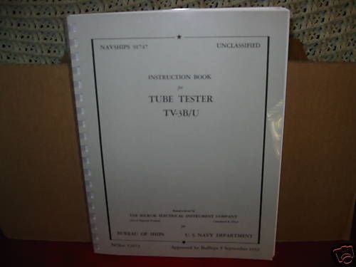 Manual Reprint For TV-3  TV-3B/U  TV3 Tube Tester With Testing Data