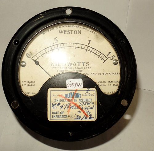 Weston DC Round Panel Meter Wattage Meter 0-1.5 Kilowatts