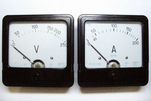 Lot of 2 vintage ussr russia e377 0-250 v voltmeter + 0-200 a ammeter 1978 1981 for sale