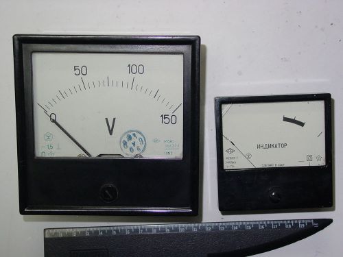 x2 USSR CCCP Analog tube Panel Meter Ammeter Voltmeter DC 150 V and 100 mkA