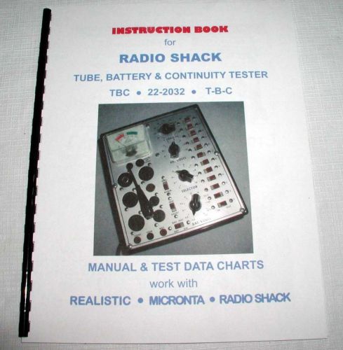 Manual &amp; Charts re Realistic T-B-C 22-20-32 Tube Battery Cont Tester TBC 22-2032