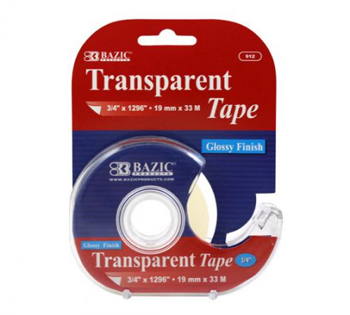 BAZIC 3/4&#034; X 1296&#034; Transparent Tape w/ Dispenser, Case of 24