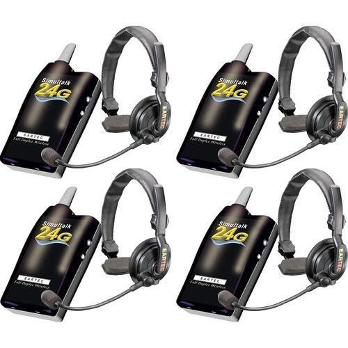 Simultalk eartec 4 simultalk 24g beltpacks w/ slimline single headsets slt24g4ss for sale