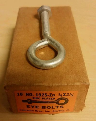 *lot of 10 eye bolts lawrence bros no. 1925-zn 1/4x1/2&#034; for sale