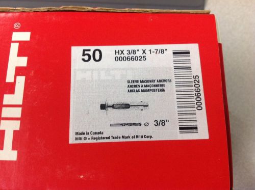 Hilti 00066025 hx 3/8&#034; x 1-7/8&#034; sleeve masonry anchors 3/8&#034; [3 boxes of 50 each) for sale