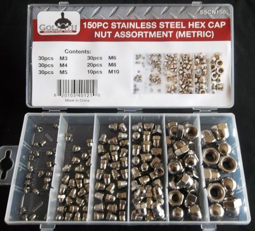 150pc GOLIATH INDUSTRIAL SSCN150 STAINLESS STEEL METRIC HEX CAP NUT ASSORTMENT