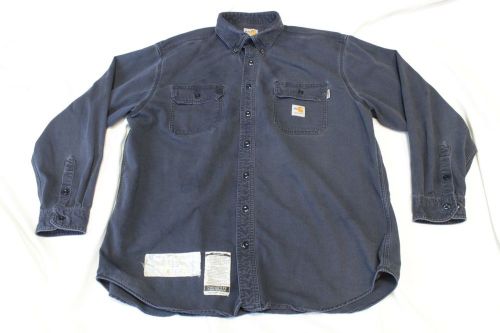 Blue carhartt fr fire resistant button up l/s cott canvas work shirt mens xl vgc for sale