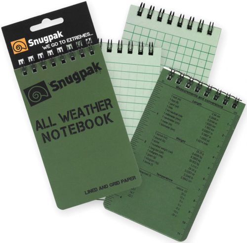 Snugpak SN97370 Olive Green Small All Weather Notebook W/ Conversion Chart 3&#034;x5&#034;
