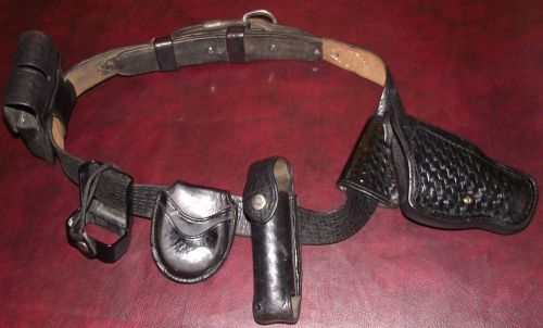 DON HUME VTG  6Pc POLICE DUTY BELT Holster,Double Mag Pouch, Cuffs, Spray, Radio