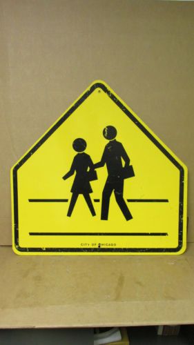 Yellow Fiberglass Pedestrian Crosswalk Sign Symbol City Of Chicago ~ 30x29