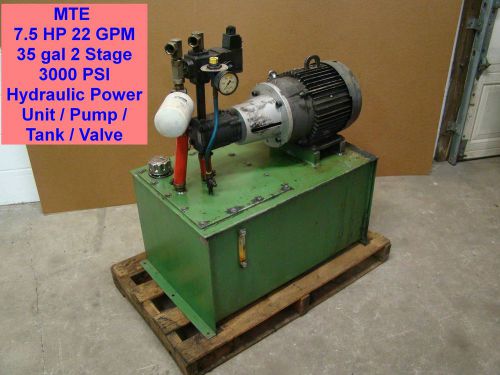 Mte 7.5 hp 22 gpm 35 gal 2 stage 3000 psi hydraulic power unit pump tank valve for sale