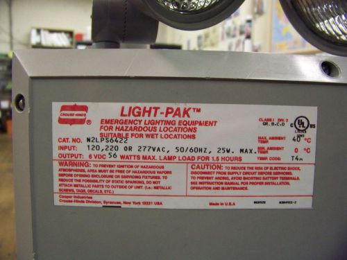 Crouse Hinds Light-Pak Emergency Light 120/220/277 Volt 50/60 Hz N2LPS6422