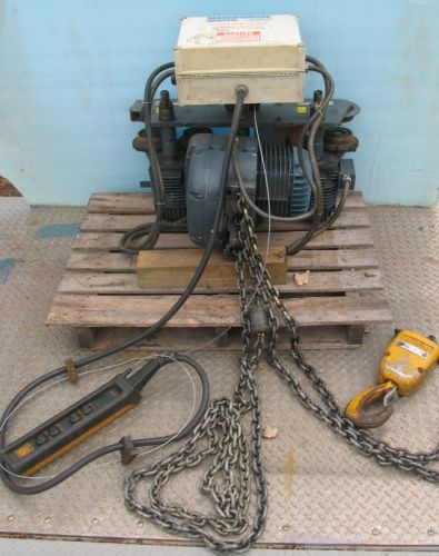2 Ton DEMAG 3ph Hoist w/ Pulley/Hook + Powered Trolley,10&#039; Pendant,25&#039; Chain
