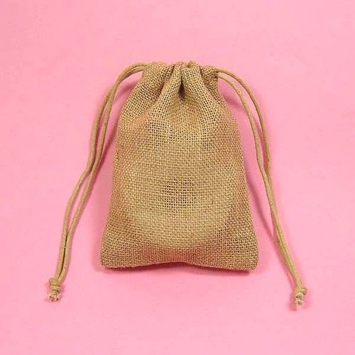 4 Qty 3&#034;x5&#034; Natural Small Burlap Bags With Drawstring Closures