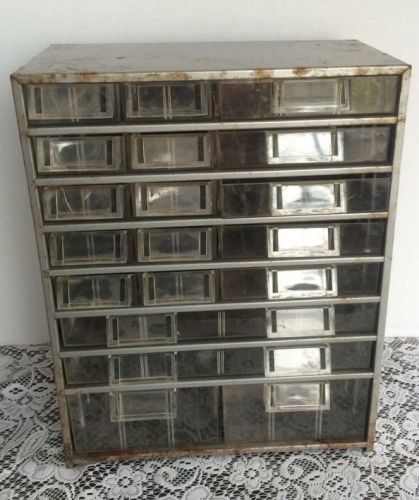 Vintage Metal Storage 19 Drawer Tray Hardware Bin Cabinet Organizer Crafts Small