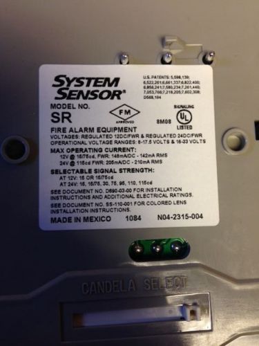 System Sensor SR Strobe, SPECTR ALARM ADVANCE