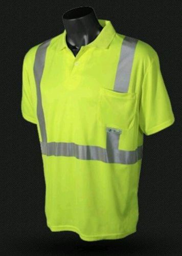 Radians ST12-2PGS-XL Short Sleeve Polo T Shirt High Viz Green XL Pocket Class 2