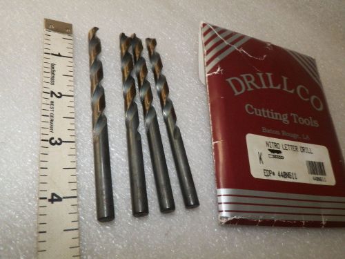 4 ea wire size letter k drill bits jobber drillco edp 440n511   (loc14) for sale