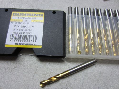 10 - GUHRING 00653-5.160mm 13/64 HSS Stub Machine Length TiN Coated Twist Drills