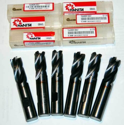 6 pc. hanita 3/4&#034; carbide fine-pitch roughing ticn end mills-ss,titanium,inconel for sale