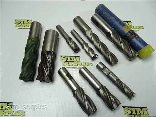 NICE LOT OF 9 HSS SINGLE ENDED END MILLS 1/2&#034; TO 1-1/4&#034; CLEVELAND