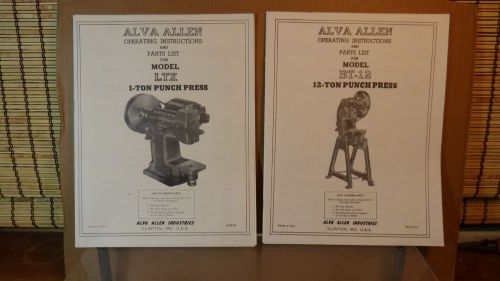 Alva Allen Original Operating Instructions LTX &amp; BT-12 Punch Press - 1960&#039;s