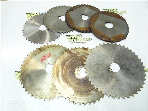 LOT OF 7 HSS SLITTING AND SLOTTING BLADES 5&#034; TO 6&#034; WITH 1&#034; BORE THURSTON