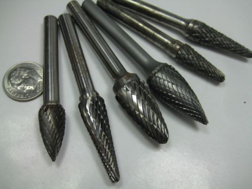 Lot 6  sgs bassett usa carbide burrs 1/4&#034; shank burs deburring cutting tool bits for sale