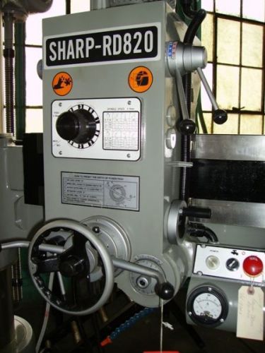 33.5&#034; arm 8.25&#034; column sharp rd-820 radial drill, 3 hp, #4mt, power elevation &amp; for sale